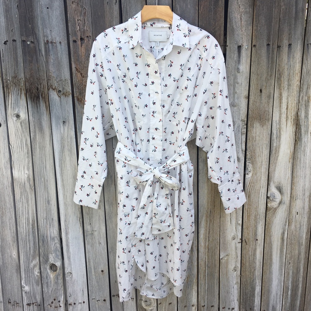 New Munthe Patrina Floral Long Sleeve Stretch Organic Cotton Shirtdress White 36 - Picture 16 of 16